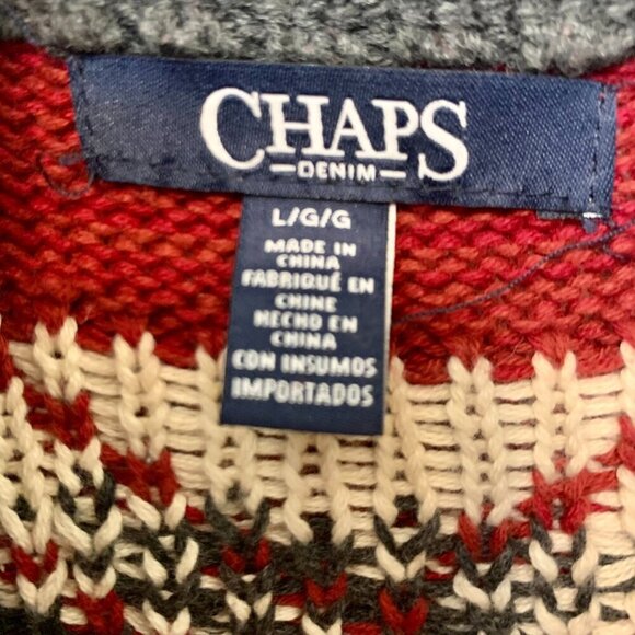 CHAPS DENIM Mens ski sweater Red SZ LG - Pockets Zip-up - cotton blend - Picture 3 of 3